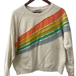 By Together Cream Rainbow Stripe Raglan Sweatshirt Pullover Women's S Boho Comfy